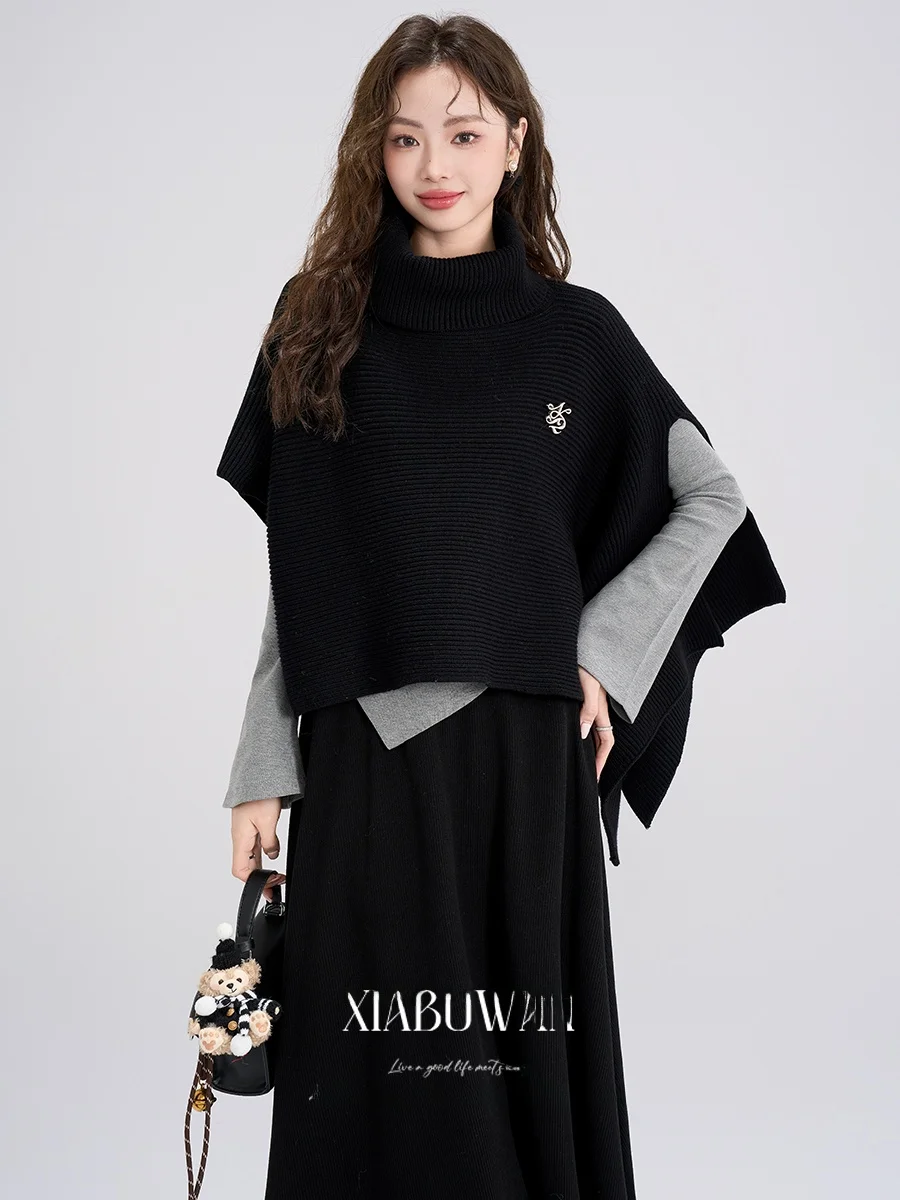 

Свободный вязаный свитер и плащ, женский комплект свободного покроя, осенне-зимняя коллекция, удобный повседневный комплект, комплект футболок