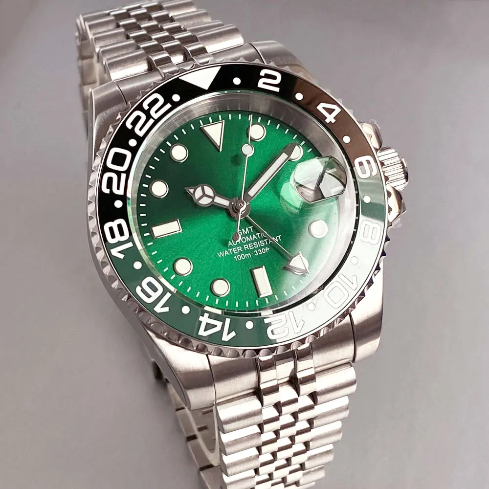 時計 Tandorio GMT Automatic Watch Tandorio GMT Classic Green Diver Men 40mm 200m Waterproof Sapphire