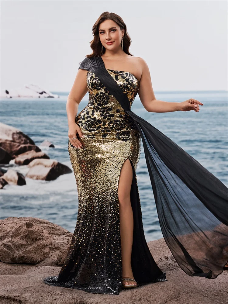 BLUEPLUM Plus Size Elegant off-shoulder Sleeveless Evening Dresses Luxurious Slit Wedding Party Mermaid Ribbon Cocktail Gowns image 5