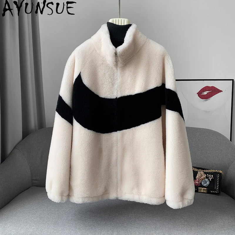 AYUNSUE Fashion Women\'s Winter Coats Korean Sheep Shearling Coat Women Suede Liner Wool Fur Coat Female Clothing Fur Jacket Lq