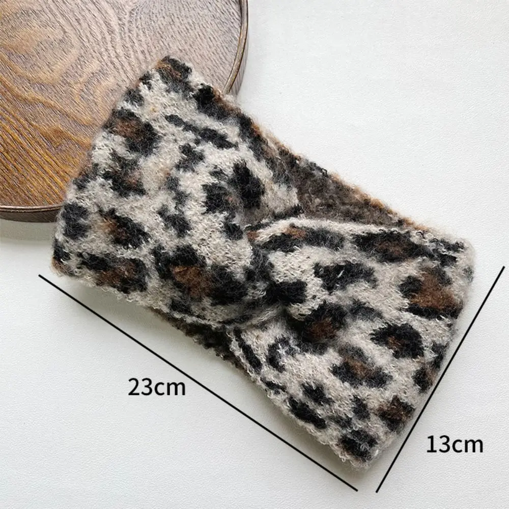 إكسسوارات الشعر عصابات رأس نسائية واسعة بطبعة الفهد، عصابة رأس محبوكة سميكة ودافئة، أغطية رأس عالية المرونة #6