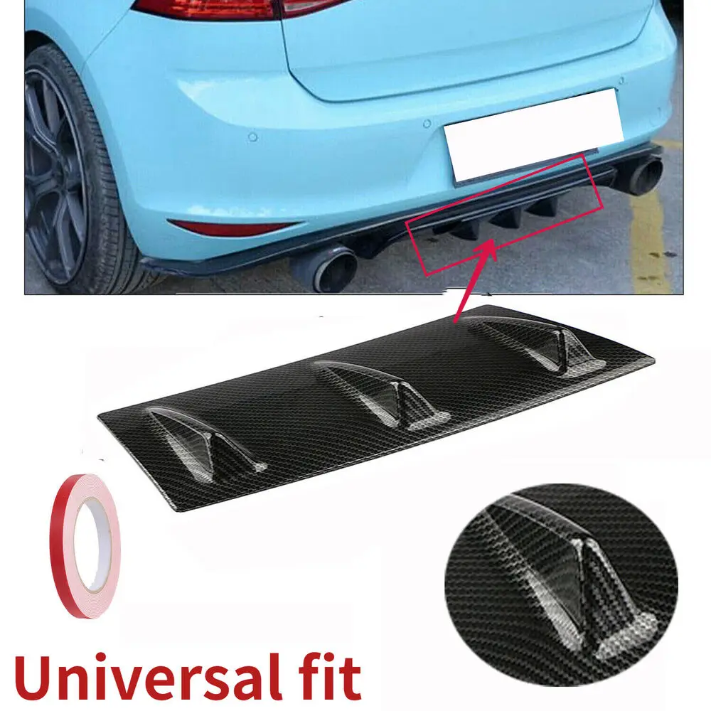 Black carbon fiber look ABS Universal Car Accessories Rear Bumper Diffuser Shark Fin Spoiler Splitter Wing Addon Panel Parts