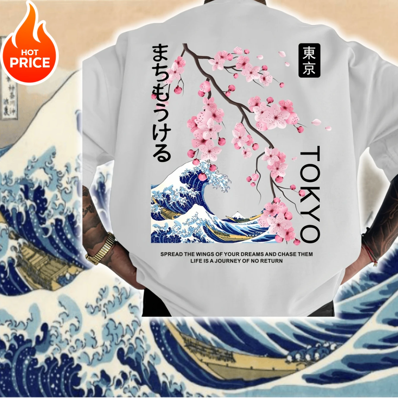 

2025 New Japanese Style Tokyo Floral and Bird Print Plus Size T-shirt Short Sleeved Men's Women's Plus Size Street Hip-hop Moto