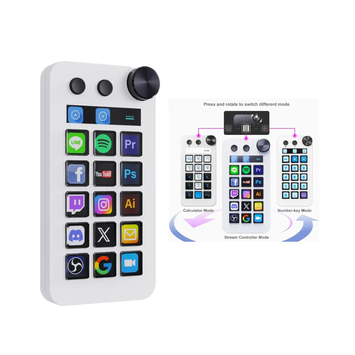 Macro Shortcut Keyboard,With15 Customizable Macro Keys,Three Modes (Shortcut Keys,Calculator and Numeric Keypad),Work for OBS