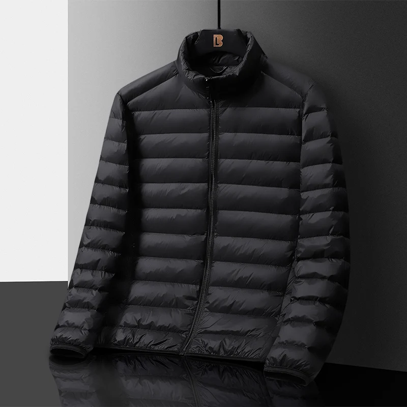 Thin Lightweight Warm Duck Down Cotton-padded Cropped Jacket Men's Autumn/winter New Style Trendy Stand Collar Ultra-thin Coat