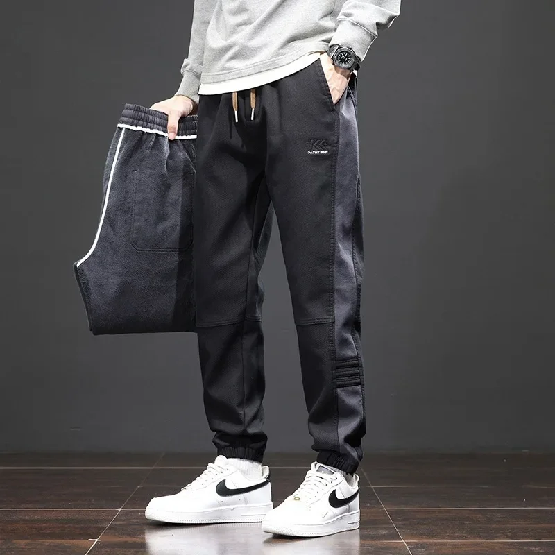 

Winter Fleece-Lined Casual Pants for Men Windproof Thicken Warm Loose Patchwork Cargo Pants Man Baggy Hosen Male Outfit Trousers