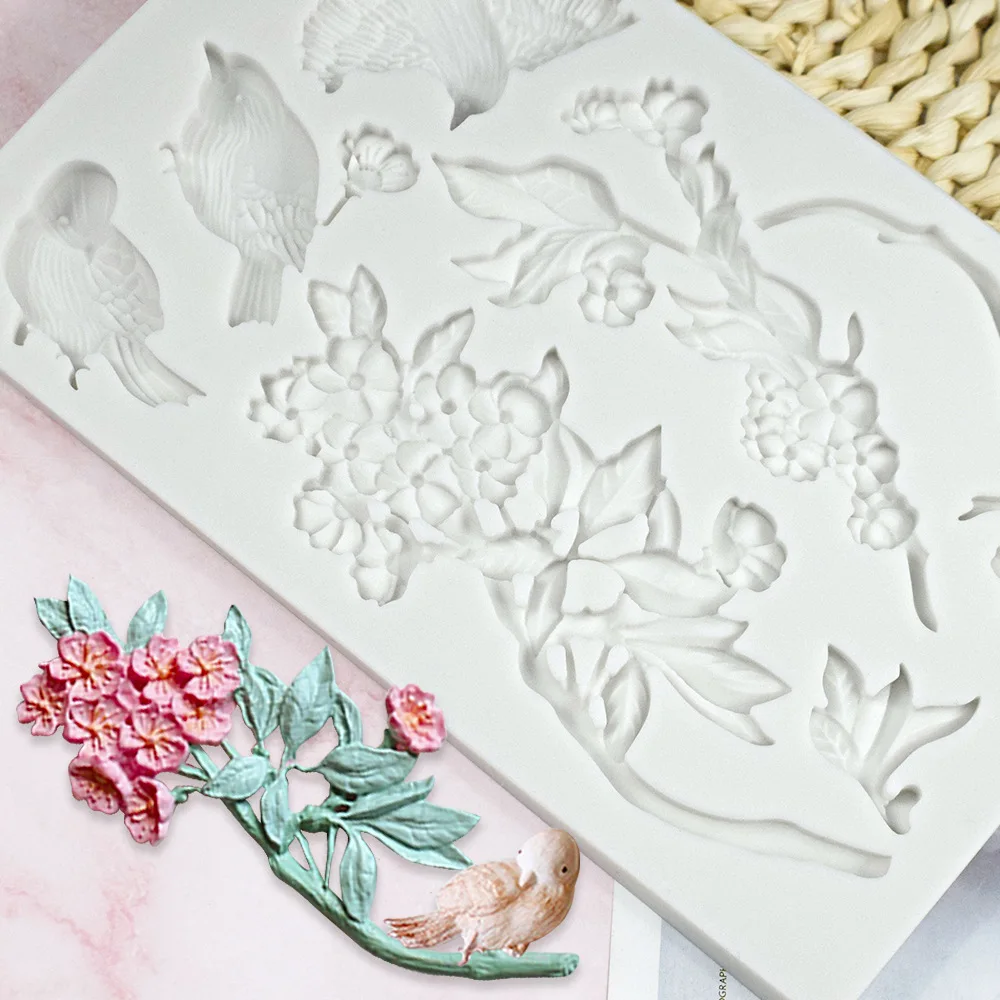 Sparrow Flower Chocolate Mold Cupcake Toppers Desserts Fondant Mold Chinese Style Cake Decorating Fondant Mold Baking