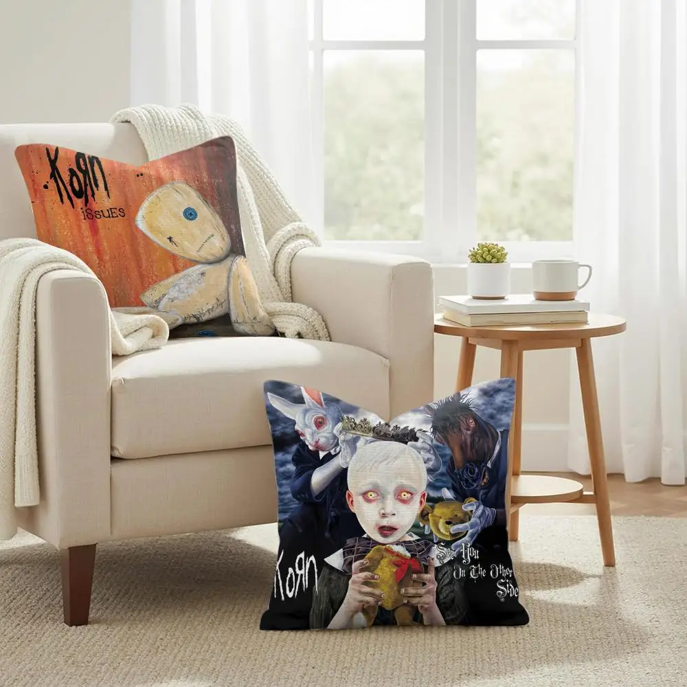 Cool K-Korn Rock Band Cushion Cover Natural Linen Organic Fabric Double-Sided Printing Sofa Home Decor Gift Pillow Cover