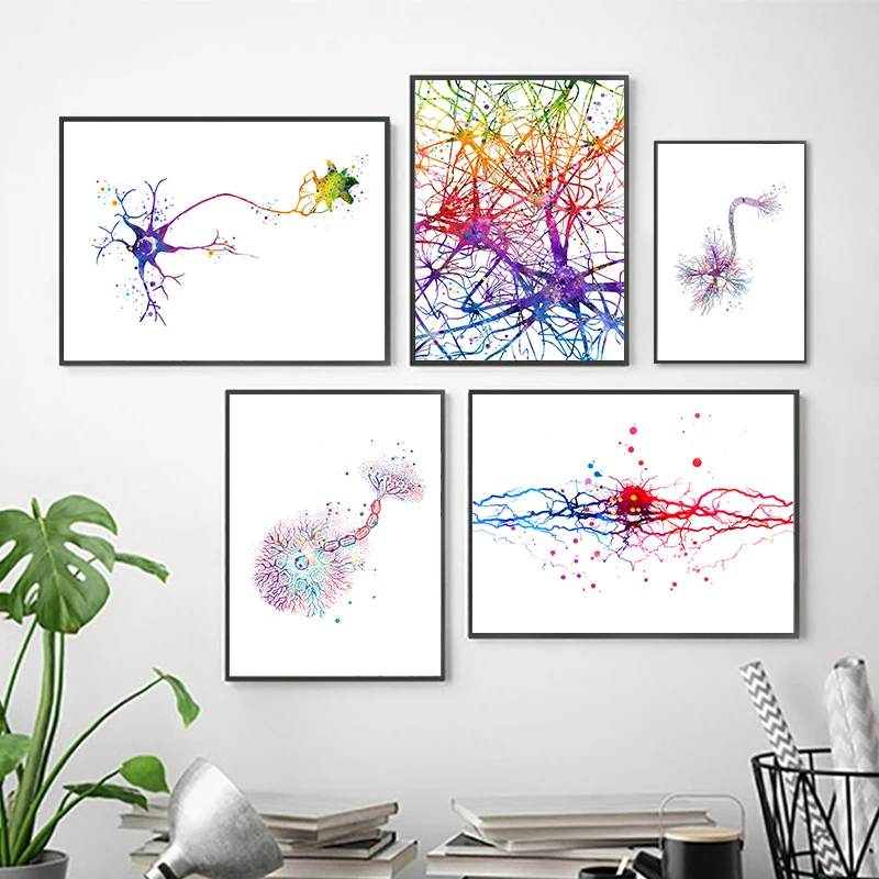 Neuron-Póster de Arte de pared con acuarela para decoración de la habitación, lienzo de medicina, neurociencia, sinapsis clínica