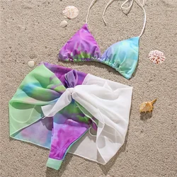 Tie Dye Bikini Y2K Triangle Micro String Swimsuit Tanga Mesh Cover-up 3 Piece Women Backless Swimwear Bikinis Beach Bathing Suit