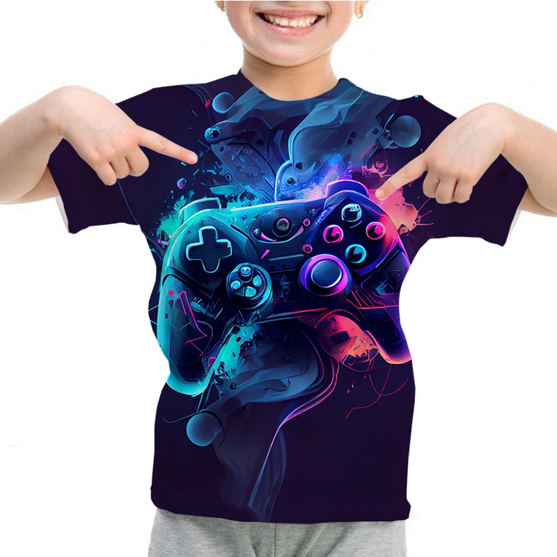 New 2024 Summer 3D Tee Children's Game Controller Harajuku T-shirt Boys Girls Casual T Shirt Gamepad Print T Shirt Kids Clothes