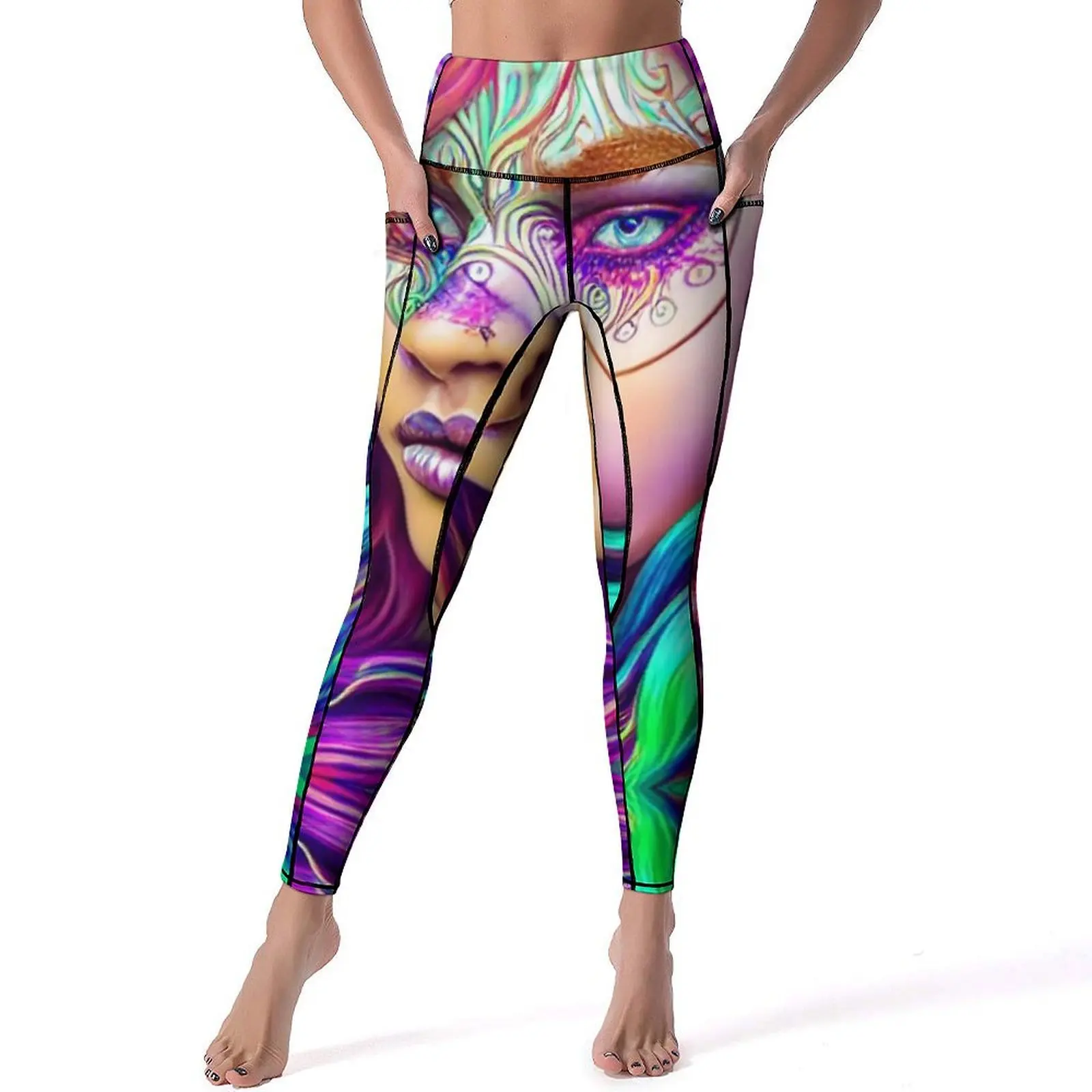 Tribal Lady Face Paint Leggings Sexy Pop Art Push Up Yoga Pants Vintage Quick-Dry Leggins Lady Pattern Workout Gym Sport Legging