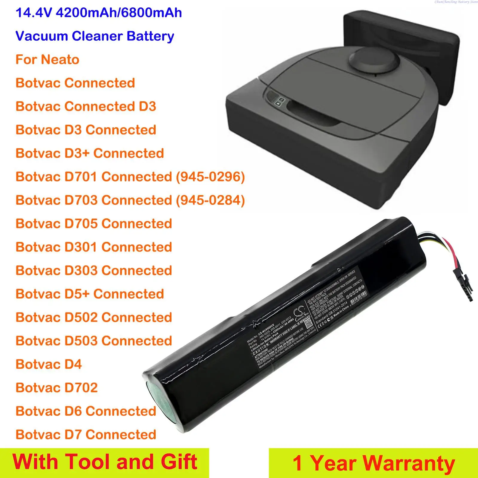 

4200mAh/6800mAh Vacuum Cleaner Battery for Neato Botvac Connected D3,D3+,D301,D303,D4,D502,D503,D6,D7,D701,D702,D703,D5,D5+