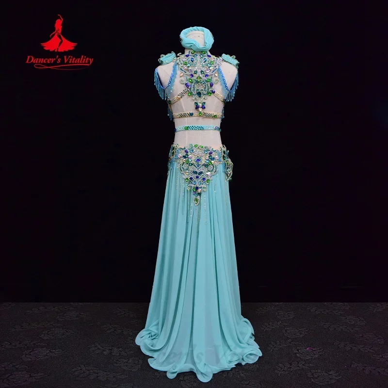 BellyDance Performance Costume Women's Customized Senior AB Stones Bra+Sexy Split Chiffon Long Skirt 2pcs Oriental Dance Outfit