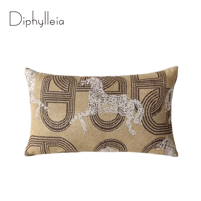Diphylleia Heavy Textured Apricot Horse Chain Lumbar Pillow Cover Luxury Chenille Fabric Decorative Cushion Case For Sofa Couch