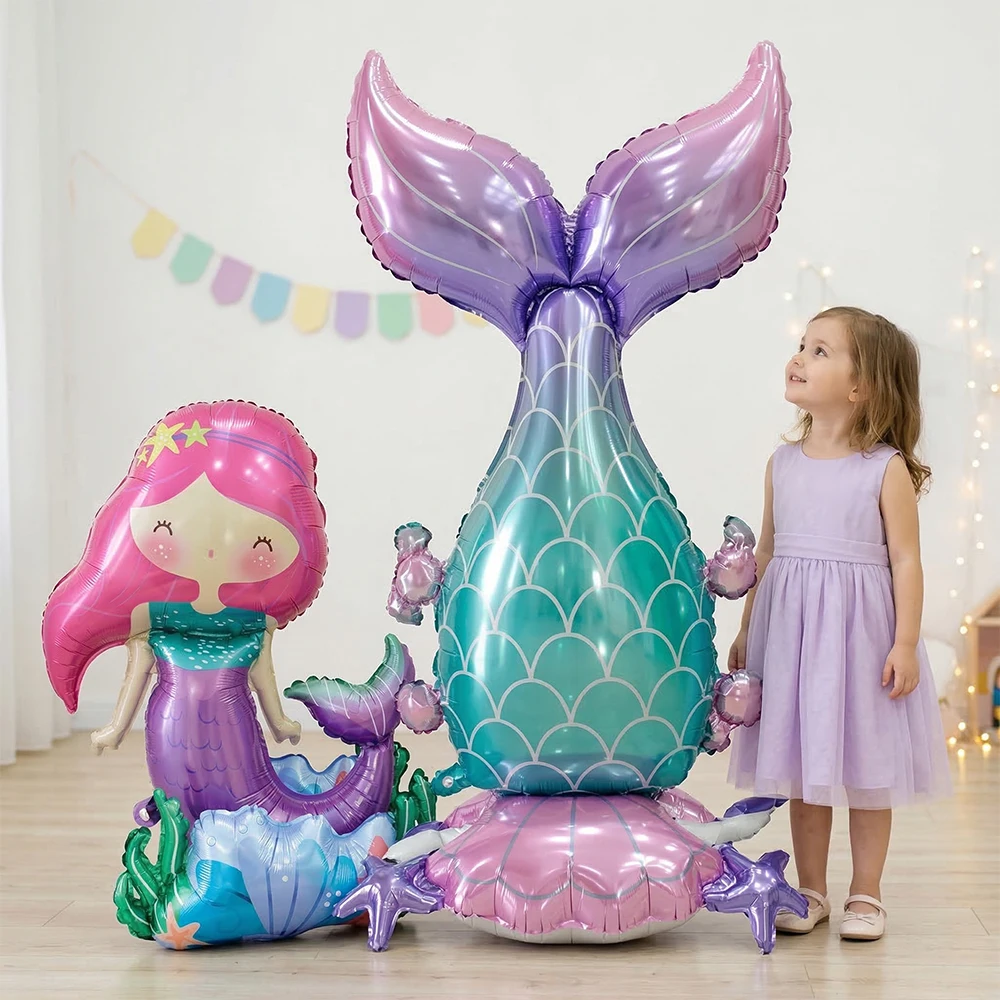 2 шт. Гигантские воздушные шары в виде хвоста русалки, украшение на день рождения в стиле Русалочки, для девочек, на тему подводного мира, для детского праздника