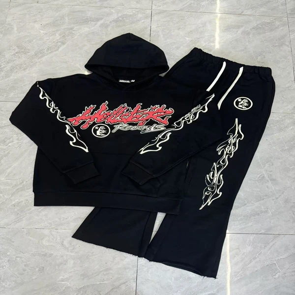 

Hell Star модная толстовка с капюшоном и логотипом с буквенным принтом, расклешенные брюки с микро-расклешенными брюками, трендовые молодежные длинные брюки све