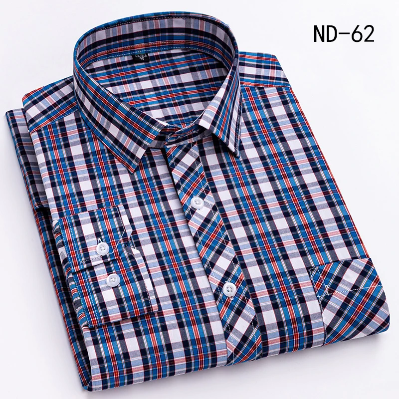 New Cotton Plaid Shirts For Man Long Sleeve Single Pocket Regular Fit Soft Easy Care Classic Dress Casual Shirts Man Clothing