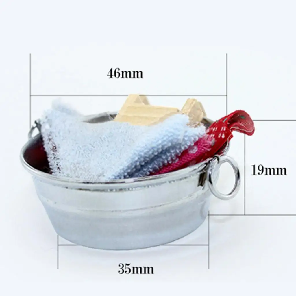 1/12 Dollhouse Miniature Washing Tin Tub Laundry Tools Kit