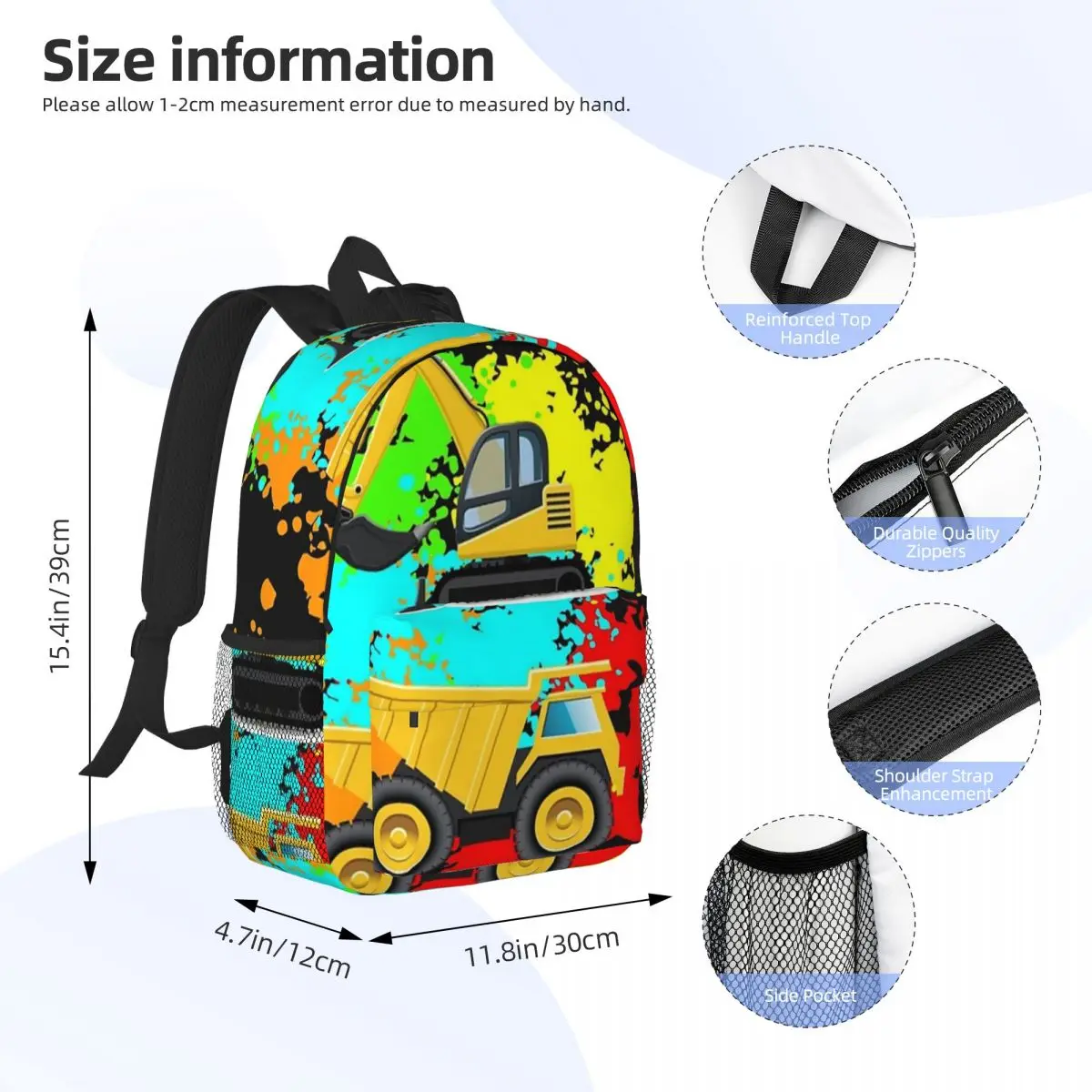 Construction Truck Excavator Backpacks Teenager Bookbag Cartoon Students School Bags Laptop Rucksack Shoulder Bag Large Capacity