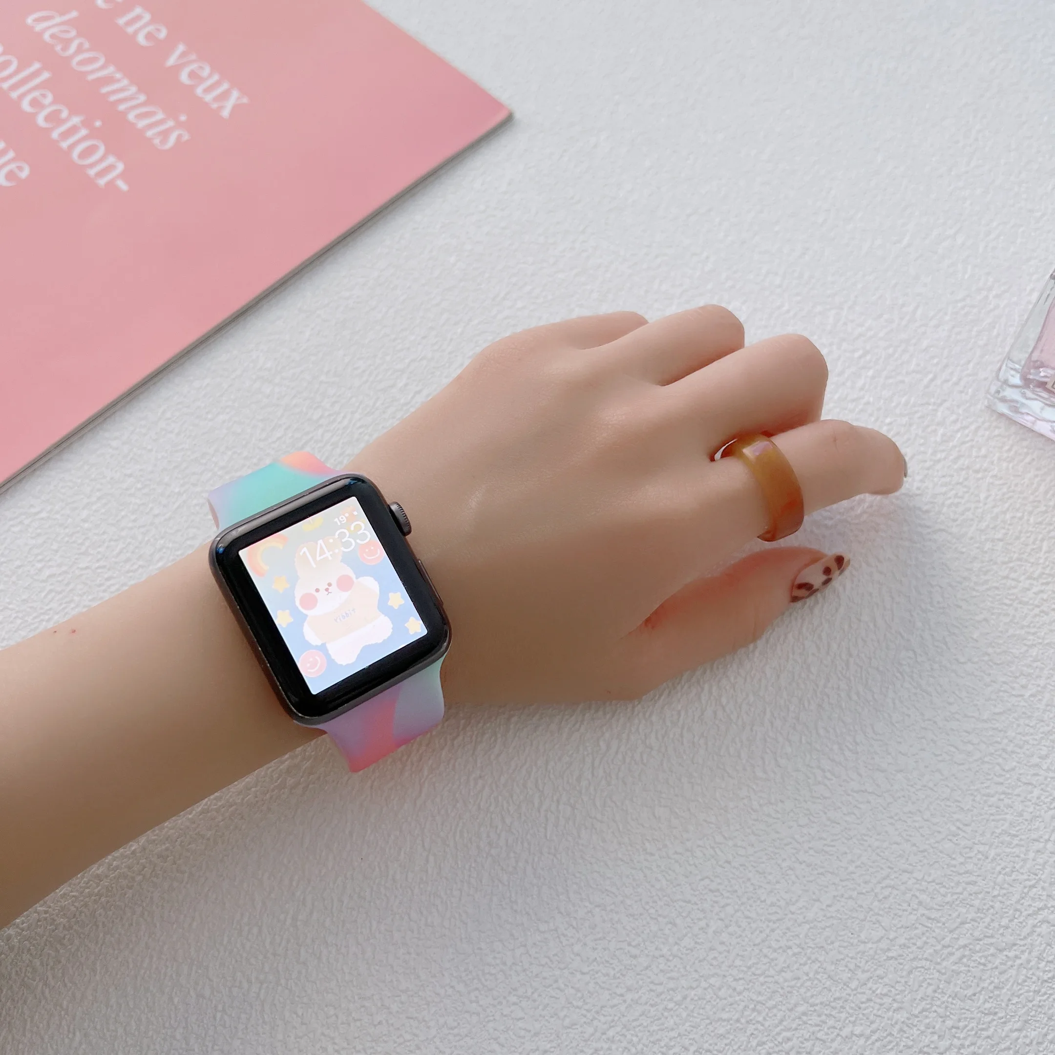 Fashion Aurora Silicone Strap for Apple Watch Ultra 49mm Band 45 44 38 40 41 46 42mm Bracelet iWatch Series 12 11 10 9 8 7 6 5 4 - view 5