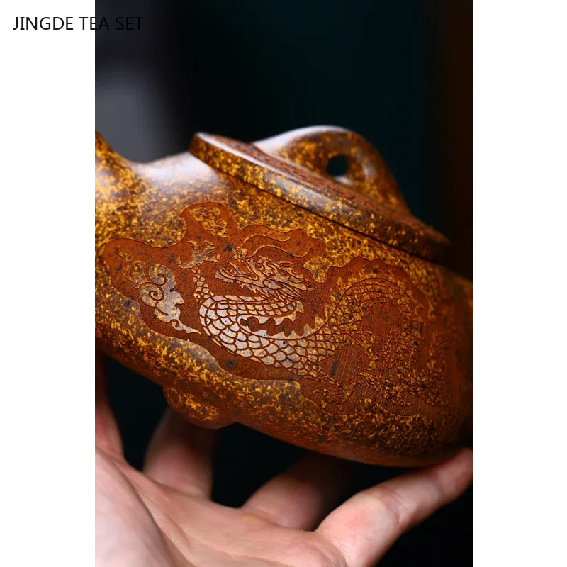 1PCS 360ml Yixing purple clay stone ladle teapot raw ore high-temperature section mud wood fired teapot Kung Fu tea set