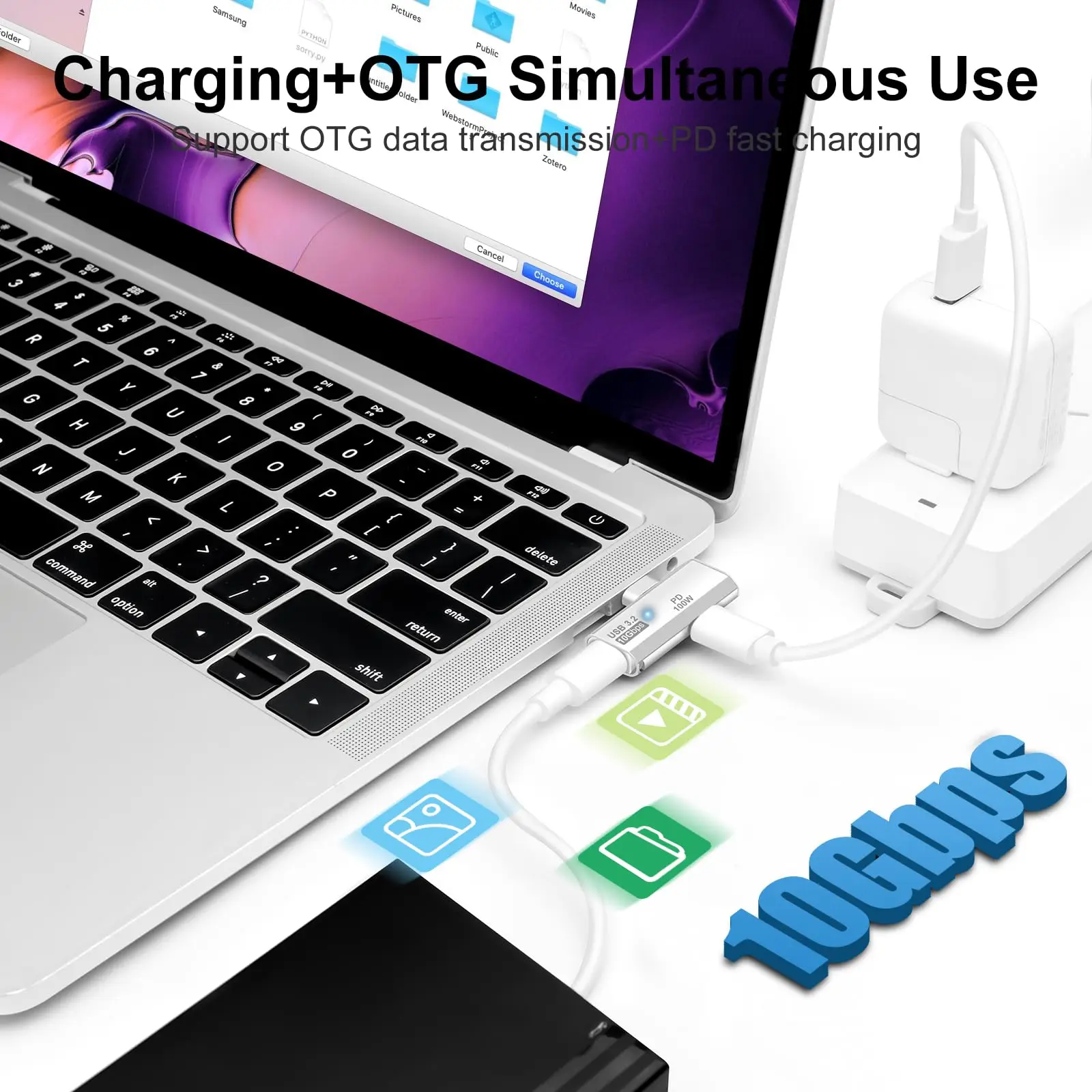 Répartiteur OTG PD 100W 2 en 1, 20V 5A, Transmission de données, convertisseur de charge de Type C, Console de jeu, adaptateur USB-C vers USB 3.2 pour ordinateur portable, 1 pièce