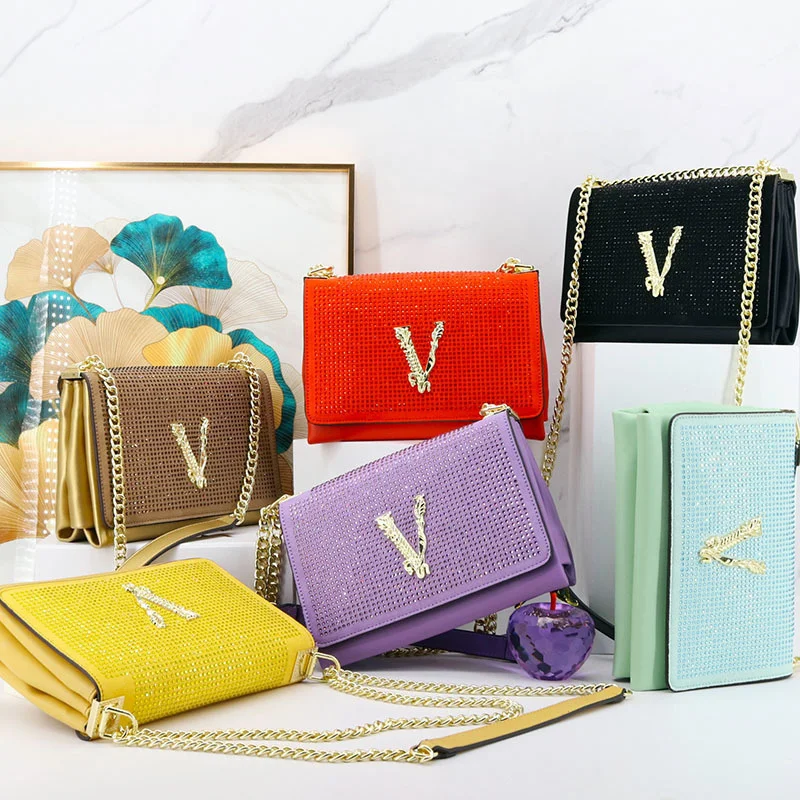 VM FASHION KISS Diamonds Flap Chain Crossbody Bags For Women Luxury Women\'s Bag Letter Decorate Superfine Fiber Cute Handbag