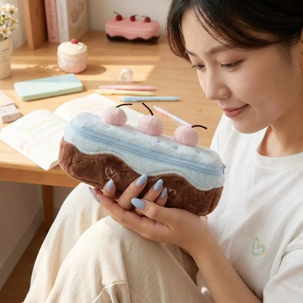 Creative Cake Cherry Pen Bag Embroidered Heart Kawaii Pencil Case Kawaii Large Capacity Stationery Bag Stationery Box