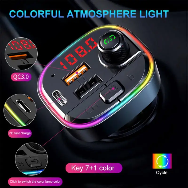 

Colorful Atmosphere Light Qc3.0 Multi-function Durable Portable Fast Charging Car Supplies Car Charger Universal Automobile