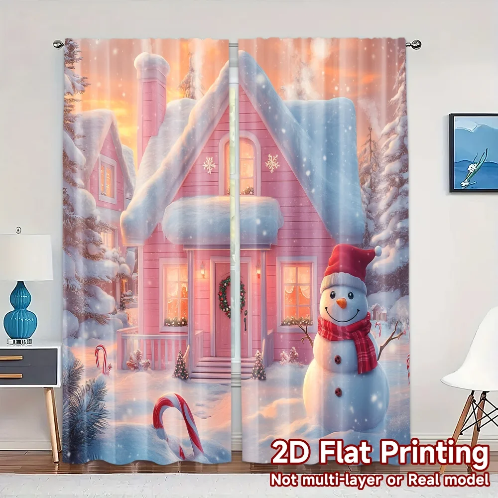 2pcs,Curtains Cute Snowman Pink House Christmas (3) Fashionable Modern Curtains Prints Light Filtering Curtains Decorations