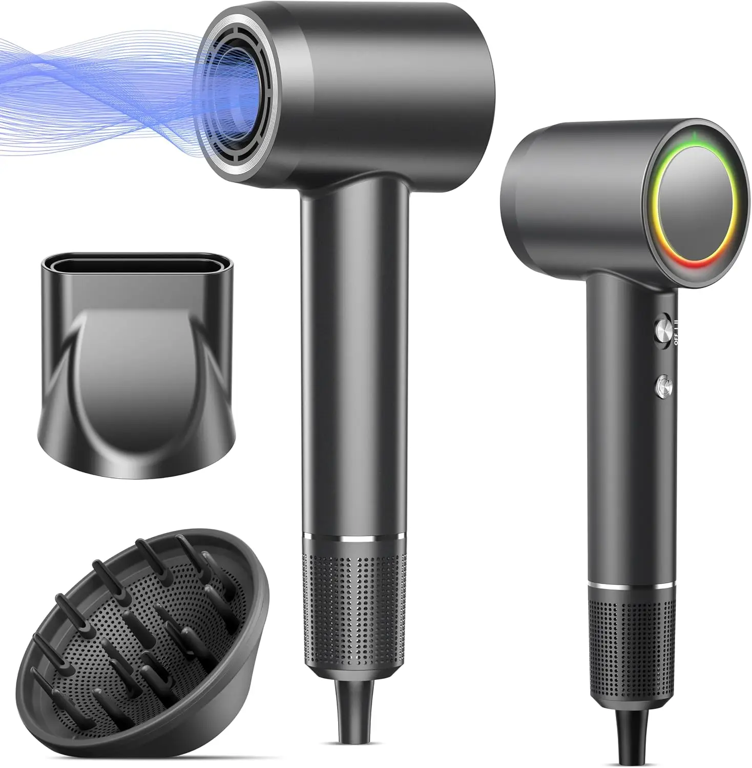 High Speed Ionic Hair Dryer 160000RPM 500 Million Negative Ions Magnetic Diffuser Nozzle Fast Drying Heat Control Low Noise No H