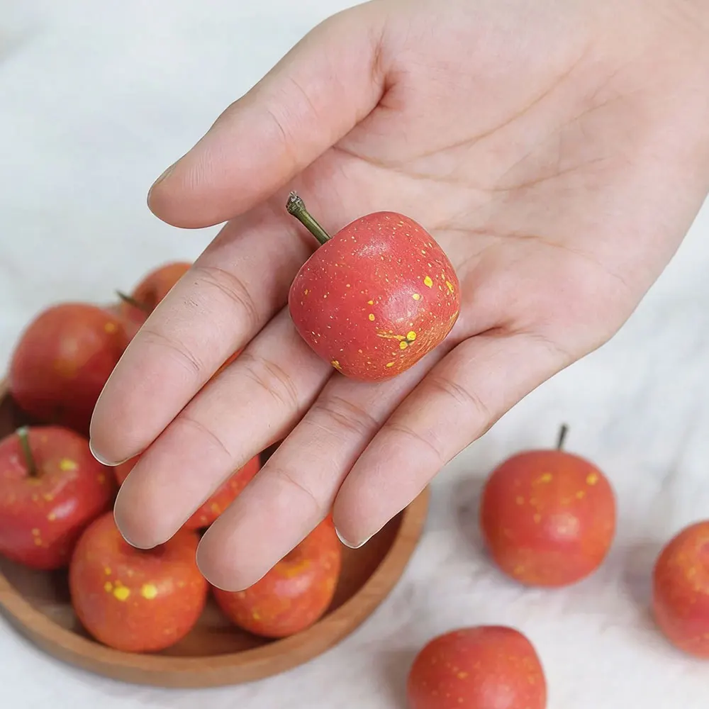 Hand‑Carved Mini Wooden Apple Pear Figurine Handmade Fruit Ornament Fruit Statue Desktop Home Decor Simulation Fruit Gift