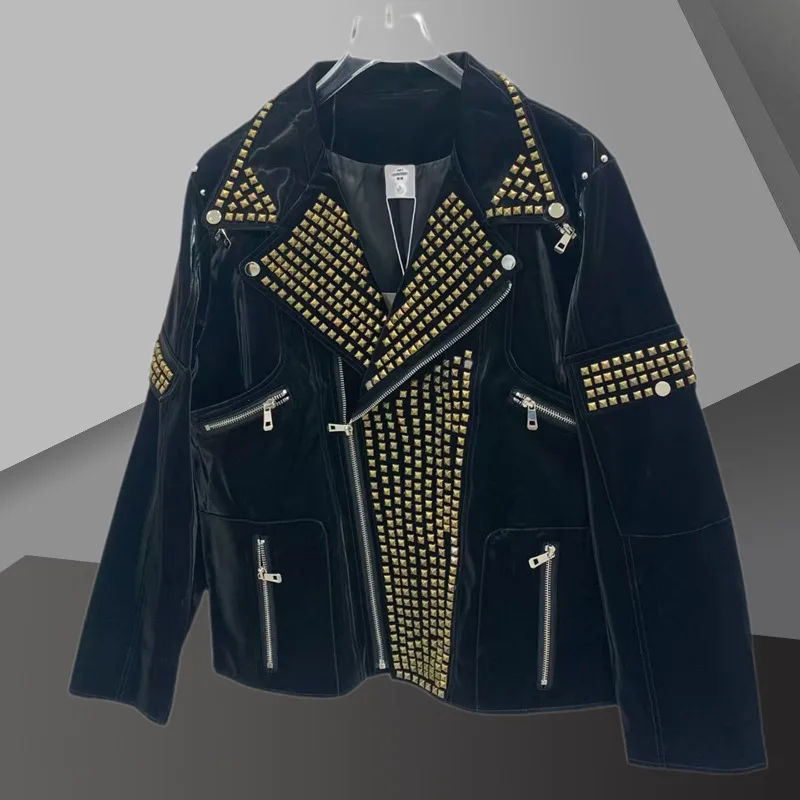 

Luxury Rivet Decoration Motorcycle Jacket Club Outfit Jacket Top Qualitypunk Leather Jacket For Men Jacket Coat Jaqueta Bomber