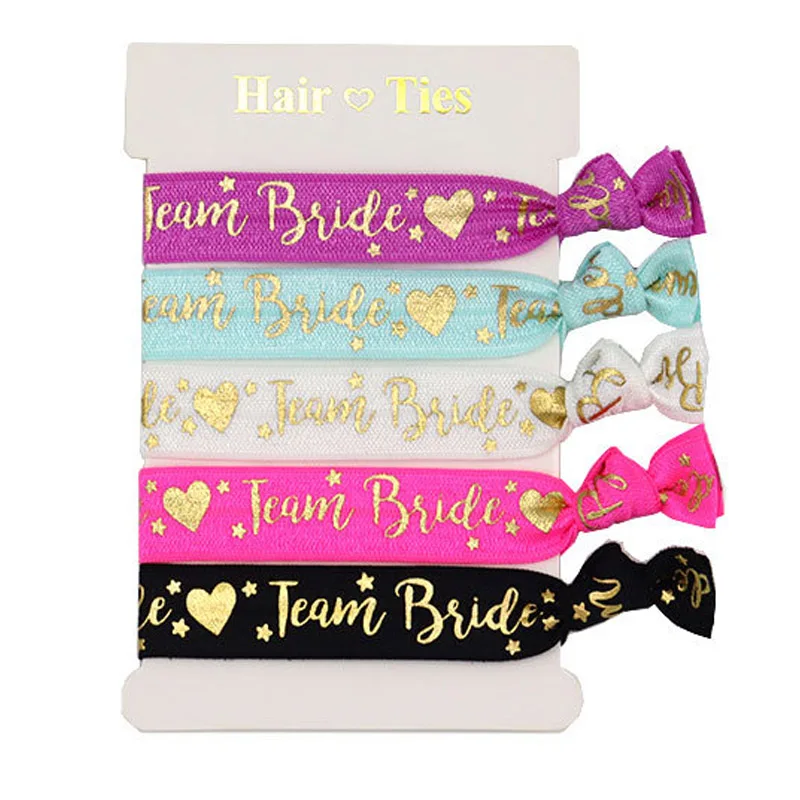 10Pcs 5/8'' 15mm Bride Knot Fold Over Elastic Band Team Bride Hair Ties Headband Wedding Hair Accessories DIY Bracelet