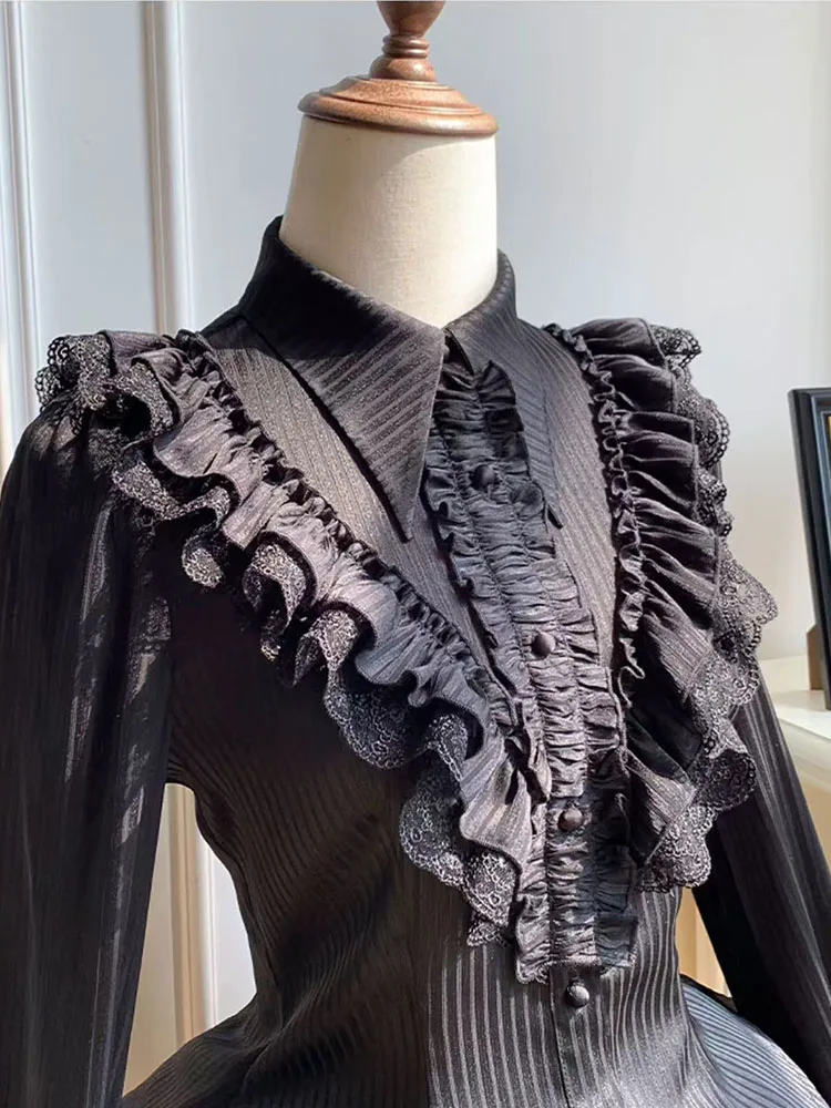 Japanese Lolita Blouses Women Harajuku Gothic Lantern Sleeve Shirts Tops Y2K Aesthetic Patchwork Cospaly Jk Blusas Mujer De Moda