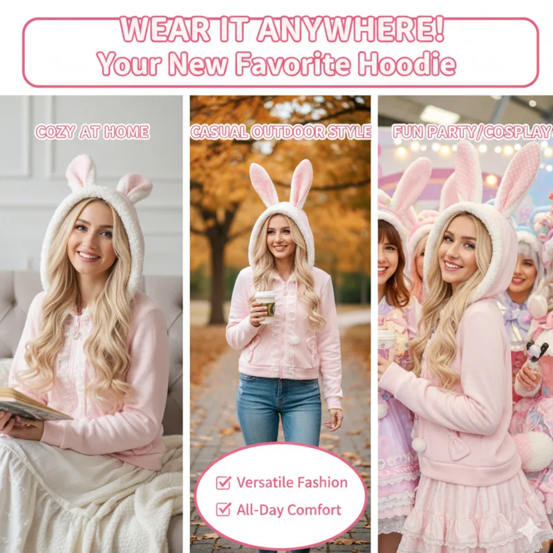 

Новая розовая куртка в стиле Лолита с милым бантом, худи Y2K с плюшевым воротником, кардиган на молнии с капюшоном, топ в горошек с помпонами, кружевное пальто в стиле пэчворк, унисекс топ