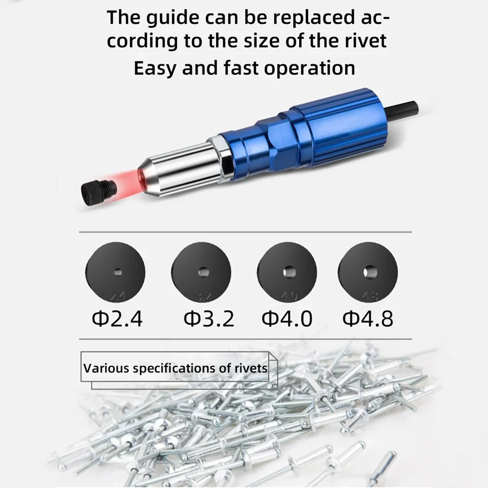 Adaptor bor paku keling elektrik 2.4mm-4.8mm, adaptor bor pistol paku keling tanpa kabel, alat sisipan paku keling tarik mur