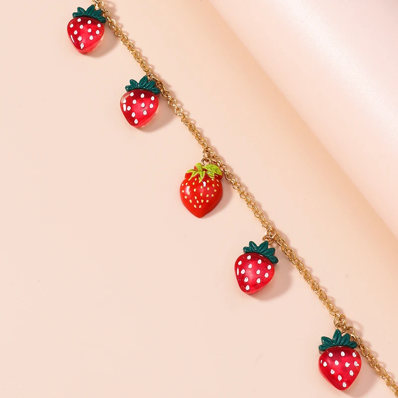 Mode Erdbeere Anhänger Halskette für Frauen Einfache Kette Obst Halskette Mädchen Party Urlaub Schmuck Geschenke – Detail 7