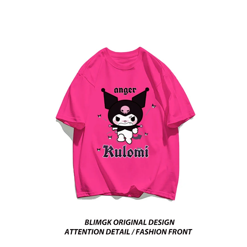 New Kuromi Cartoon Anger Woman T Shirt Sanrio Aesthetic Tee Clothing Letter Youth T-Shirts Personality Harajuku Short Sleeved