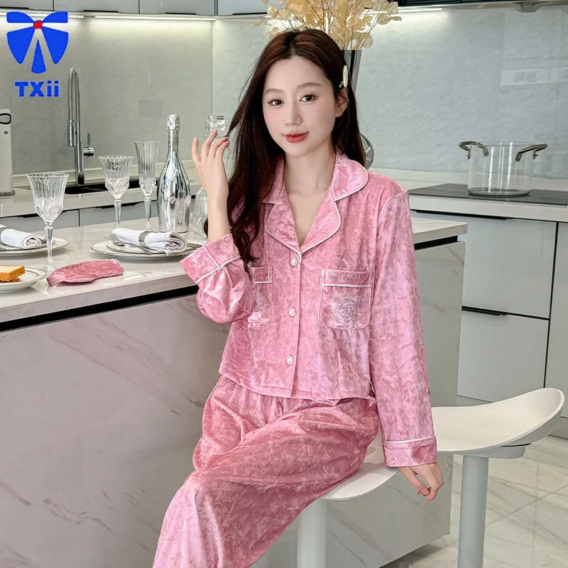 Pajamas Women's Spring Autumn Long Sleeve 2024 New Arrival Outwear Red Ins Style Winter Gold Diamond Velvet Home Clothes suit