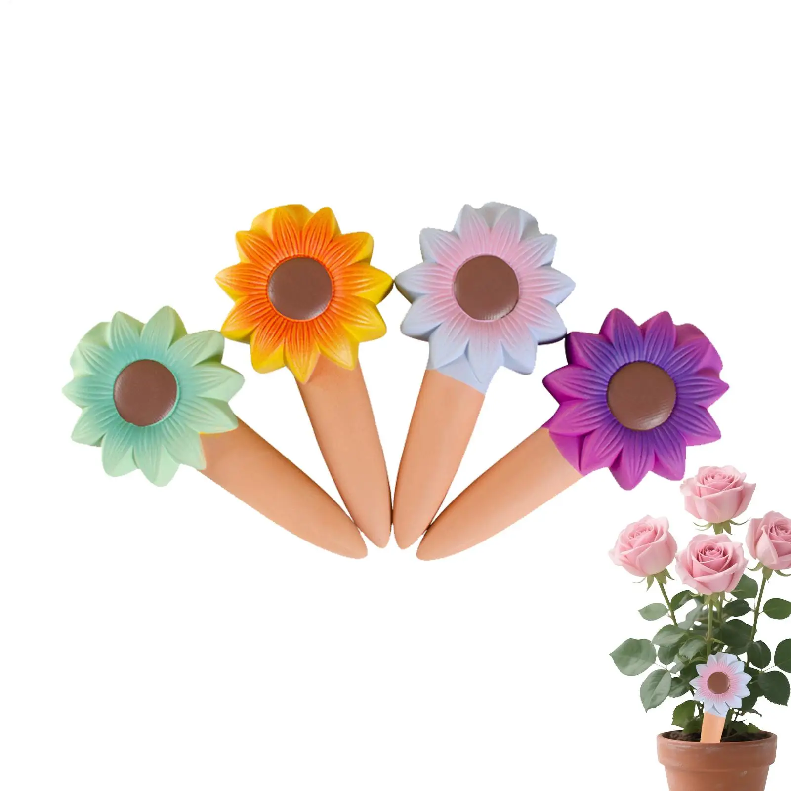 4pcs Sunflower Plant Watering Pile Self Watering Planter Insert Indoor Outdoor Terracotta Watering Stakes Vacation Plant Waterer