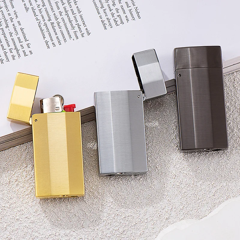 Zinc Alloy Lighter Case For Bic J5 Mini Lighter Vintage Lighter Holder Creative Flip Cover Protective Shell