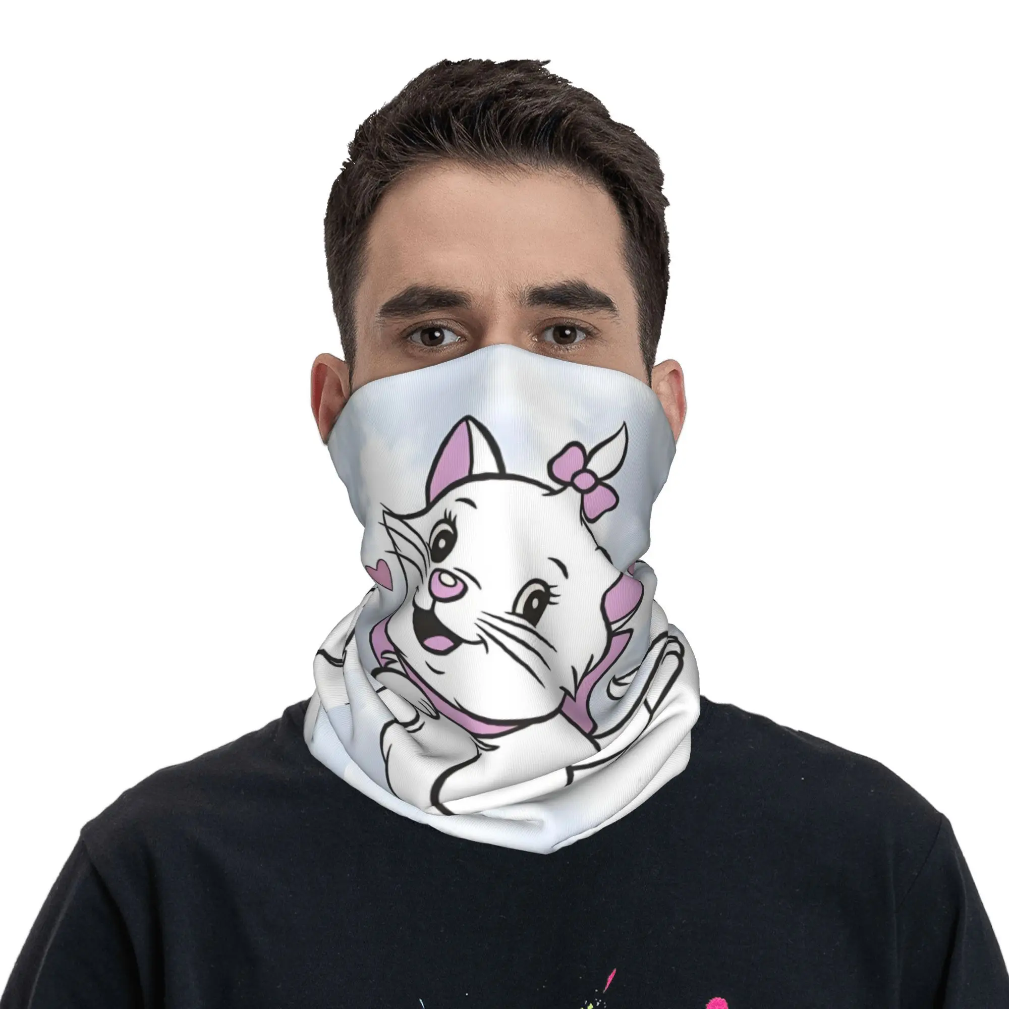 Custom Cartoon Marie Cat Neck Gaiter Men Women Windproof Winter Animal Bows Bandana Scarf for Cycling