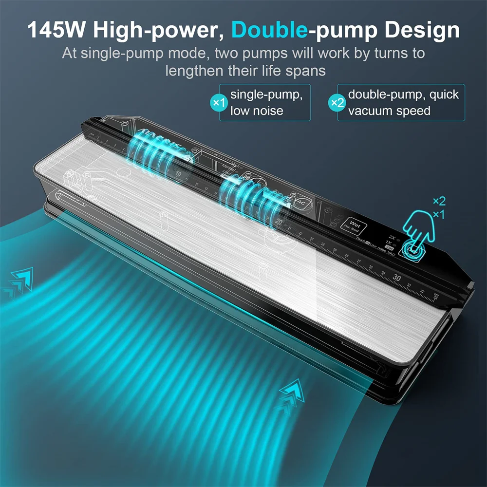 ALACRIS-듀얼 펌프 식품 진공 실러, 5 모드, 자동 식품 포장기, 필름 실러 진공포장, 15 장 식품 진공백