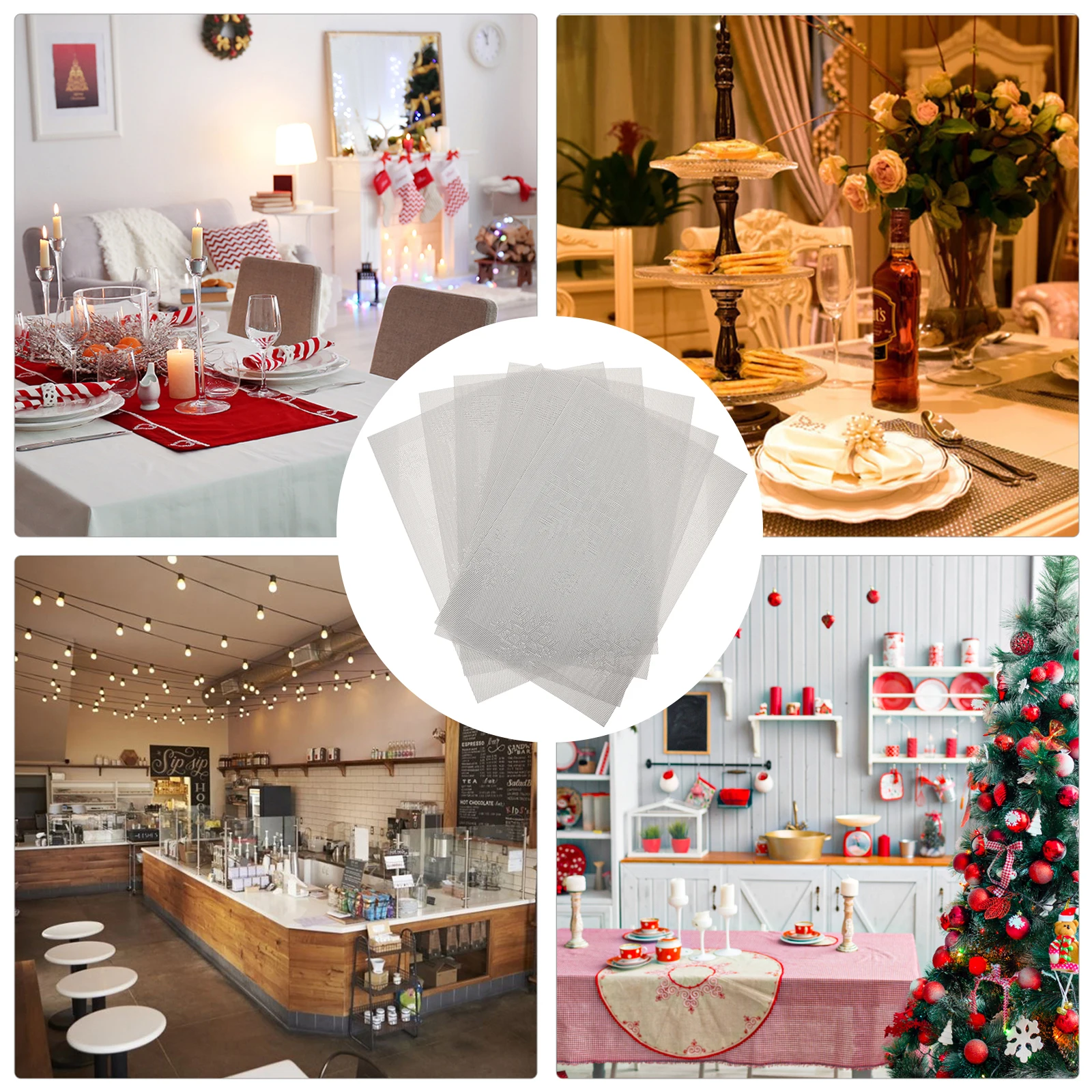 

6 Pcs Christmas Snowflake Placemats PVC Table Mats Classic Colors Xmas Decor Party Tablecloth Household Coasters
