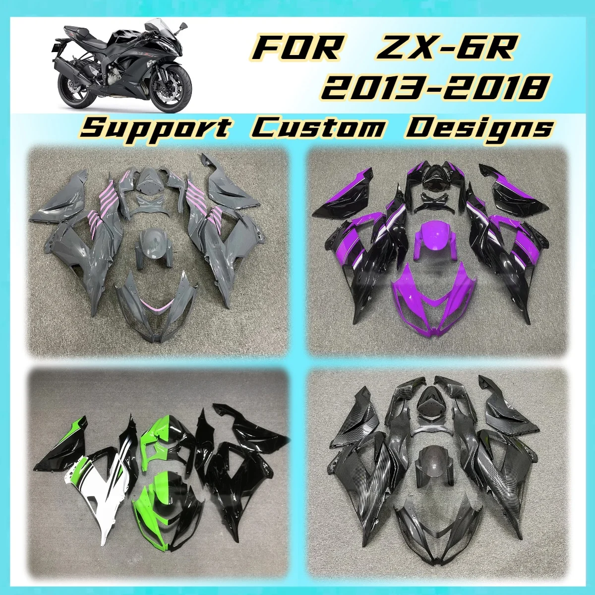 

ABS Injection Fairing Kit for Kawasaki ZX 6R 2013-2018 ZX6R 13-18 Motorcycle Bodywork Set Pre-drilled Parts Fairings