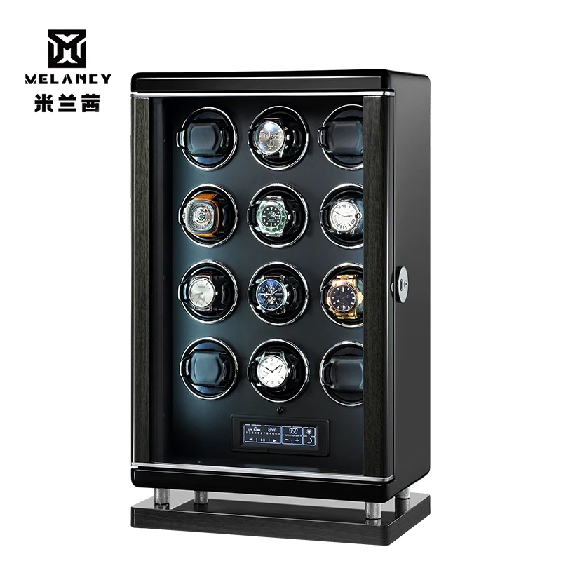 MELANCY Mechanical Automatic Watch Winder Luxury Fingerprint Wood Watch Safe Box Touch Control and LED Light Watches Storage Box