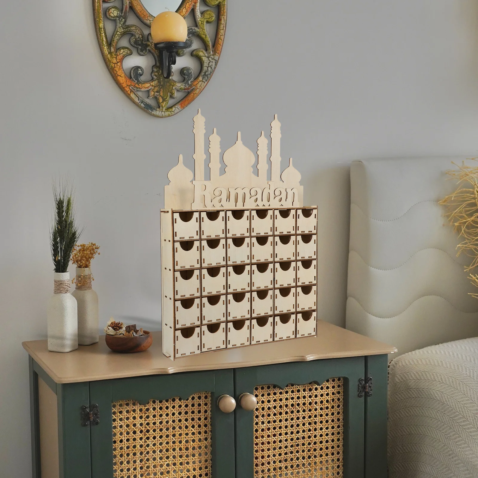 

Wooden Eid Mubarak Advent Calendar Ramadan Countdown Decorative Calendar Desktop Ramadan Ornament Home Party Favor