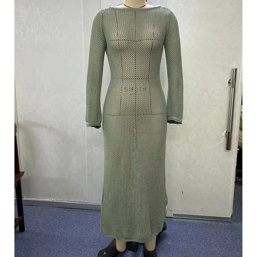 Sexy Langarm-Tunika mit Ausschnitten, gehäkelt, gestrickt, Strandkleid, Strandmode, Damen V5319 – Detail 13